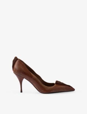 Prada 85mm Antiqued Leather Pumps In Brown