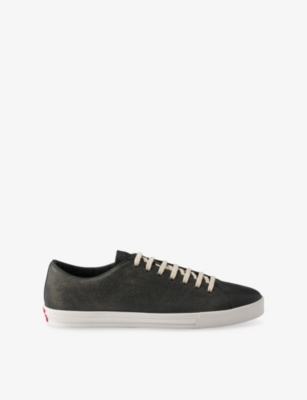 Prada Aged-effect Leather Sneakers In Black