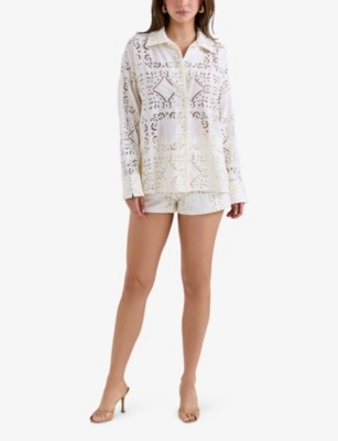 House Of Cb Womens White Samah Broderie Anglaise Cotton Shirt In White