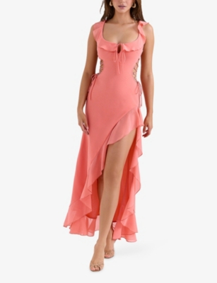 House Of Cb Womens Coral Aloura Georgette Ruffle Woven Maxi Dress In Pink