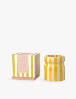 PADDYWAX: Cabana Gold Coast Scented Candle with Striped Ceramic Vessel 184g