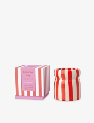 PADDYWAX: Cabana Hibiscus Bay Scented Candle with Striped Ceramic Vessel 184g
