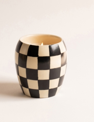 PADDYWAX: Checkmate Black Fig + Olive Scented Candle with Checkered Porcelain Vessel 311g