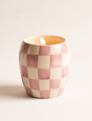 PADDYWAX: Checkmate Lavender Mimosa Scented Candle with Checkered Porcelain Vessel 311g