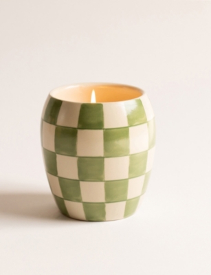 PADDYWAX: Checkmate Cactus Flower Scented Candle with Checkered Porcelain Vessel 311g