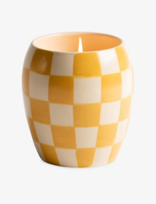 PADDYWAX: Checkmate Golden Amber Scented Candle with Checkered Porcelain Vessel 311g