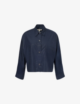 Twp Womens Midnight Next Ex With Crystals Cotton-poplin Shirt Xs In Blue
