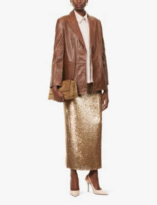 Twp Womens Mahogany James Peak-lapels Leather Blazer In Brown