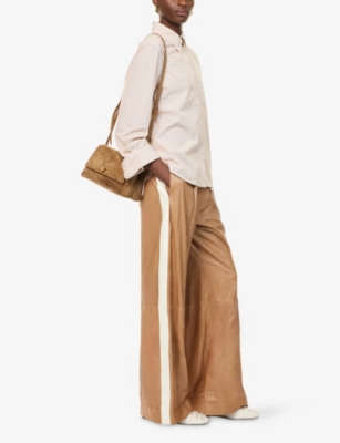 Twp Womens Kelp Bone Eva With Tux Contrast-panel Leather Trousers In Neutral