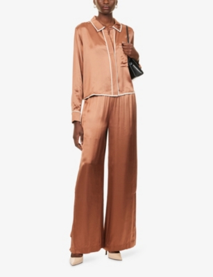 Twp Womens Argan Oil Eve Wide-leg Woven Pyjama Bottoms Xs In Brown