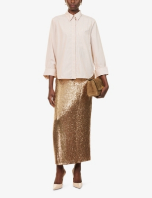 Twp Womens Honey Gwyneth Sequin Stretch-woven Maxi Skirt In Gold