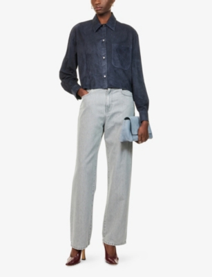 Twp Womens Midnight Little Big Joe Crop Suede Shirt In Blue