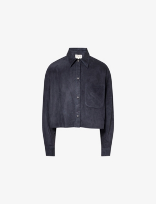Twp Womens Midnight Little Big Joe Crop Suede Shirt In Blue