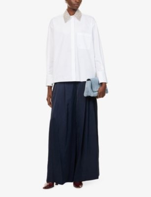 Twp Soon To Be Ex Crystal Collar Crop Button-up Shirt In White