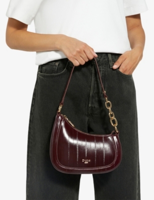 Dune Womens Burgundy Leather Direction Small Leather Shoulder Bag In Burgundy