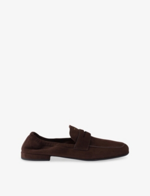 Prada Elasticated Suede Penny Loafers In Brown