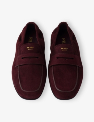 Prada Womens Burgundy Shuffle Antiqued Suede Loafers Eur 38.5 / 5.5 Uk In Brown