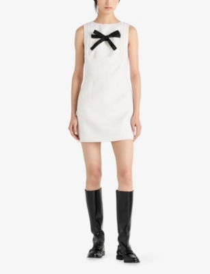 Prada Tela Natte Bow Sleeveless Mini Dress In White