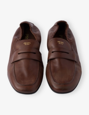 PRADA: Shuffle Antiqued Leather Loafers