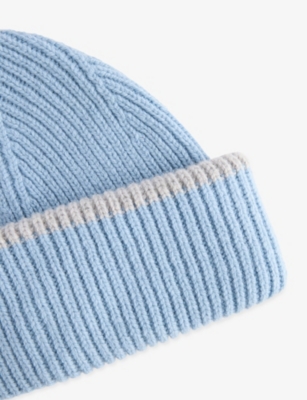 Cloimh Womens Soft Blue / Light Grey Chunky Soft Wool Beanie Hat
