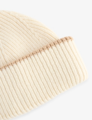 Cloimh Womens Ecru / Sand Chunky Ribbed Wool Beanie