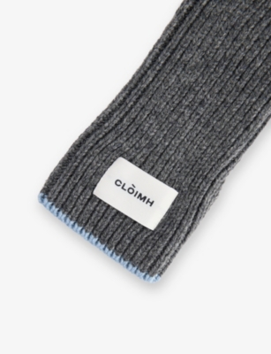 Cloimh Womens Dark Grey / Soft Blue Fingerless Ribbed Wool Gloves
