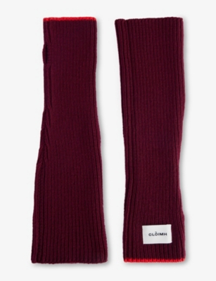 Cloimh Womens Burgundy / Red Fingerless Soft Wool Gloves In Multi