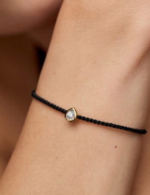 Monica Vinader Womens Pear Solitaire 18ct Yellow Gold Vermeil 0.06ct Lab Grown Diamond Cord Bracelet In Black