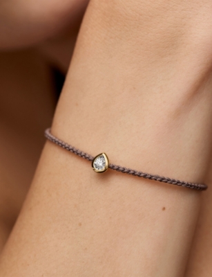 Monica Vinader Womens Pear Solitaire 18ct Yellow Gold Vermeil 0.06ct Lab Grown Diamond Cord Bracelet In Gold