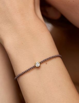 Monica Vinader Womens Round Solitaire 18ct Yellow Gold Vermeil And 0.06ct Lab Grown Diamond Cord Bracelet In Brown