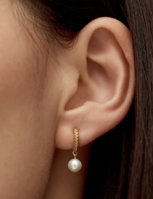 Monica Vinader Womens Heirloom 18ct Yellow Gold Vermeil And Pearl Drop Huggies In Gold