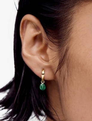 Monica Vinader Womens Nura 18ct Yellow Gold Vermeil And Green Onyx Drop Huggies In Gold