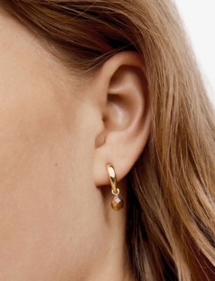 Monica Vinader Womens Brown Nura 18ct Yellow Gold Vermeil And Tigers Eye Drop Huggies In Gold
