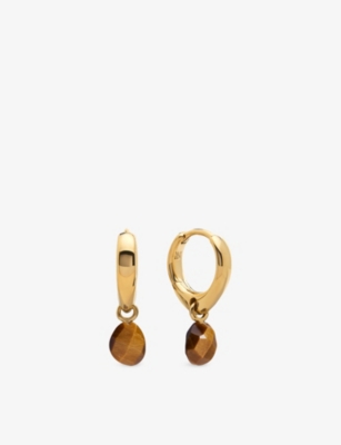 Monica Vinader Womens Brown Nura 18ct Yellow Gold Vermeil And Tigers Eye Drop Huggies In Gold