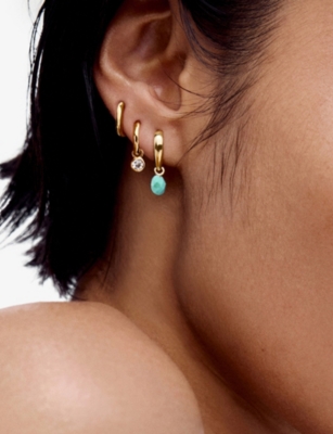Monica Vinader Womens Turqouise Nura 18ct Yellow Gold Vermeil And Turquoise Drop Huggies In Blue