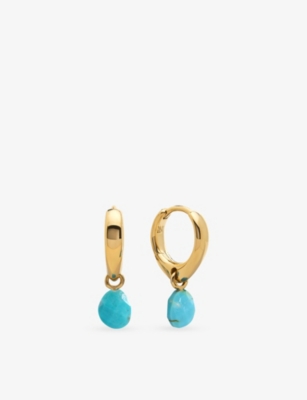 Monica Vinader Womens Turqouise Nura 18ct Yellow Gold Vermeil And Turquoise Drop Huggies In Blue