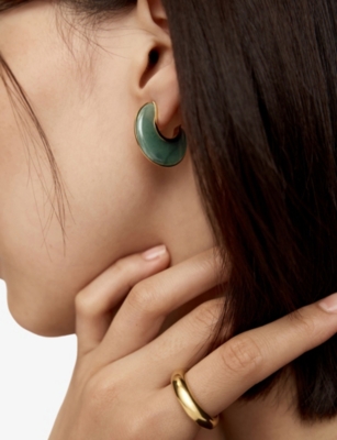 MONICA VINADER: Monica Vinader x Kate Young 18ct Yellow Gold Vermeil and Green Aventurine Hoop Earrings