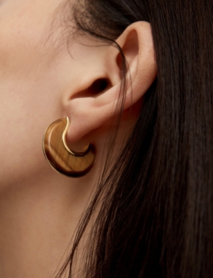 MONICA VINADER: Monica Vinader x Kate Young Gemstone 18ct Yellow Gold Vermeil and Tiger's Eye Hoop Earrings