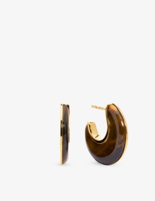 MONICA VINADER: Monica Vinader x Kate Young Gemstone 18ct Yellow Gold Vermeil and Tiger's Eye Hoop Earrings