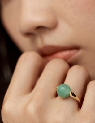 Monica Vinader Womens Green Kate Young Round 18ct Yellow Gold Vermeil And Aventurine Gemstone Ring In Green