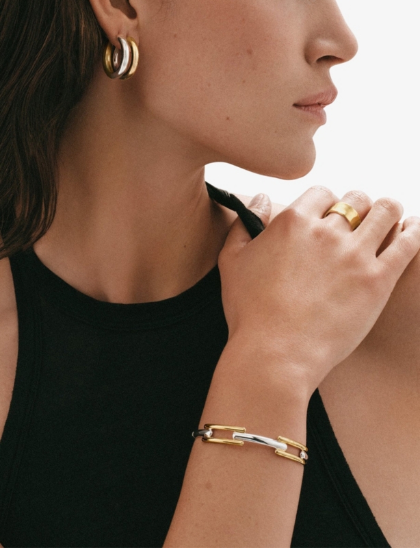 Signature Link 18ct Yellow Gold-Plated Vermeil Sterling-Silver and Sterling-Silver Bangle