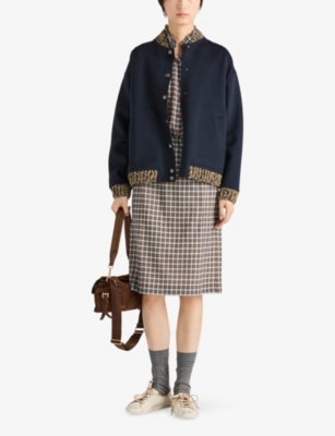 Prada Womens Blue Double Cashmere And Wool Bomber Jacket In Blue