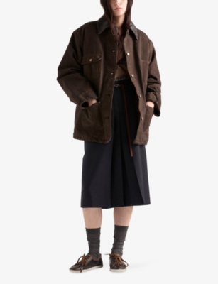 Prada Womens Brown Contrast-collar Relaxed Canvas Work Jacket In Brown