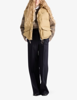 Prada Womens Brown Triangle-logo Technical Fabric-down Gilet In Neutral