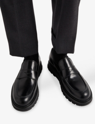 Prada Polished Black Leather Loafers With Chunky Rubber Sole In Black