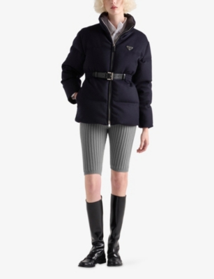 Prada Womens Blue Loden Belted Shell-down Puffer Jacket In Blue