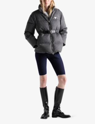Prada Womens Grey Loden Belted Shell-down Puffer Jacket In Gray