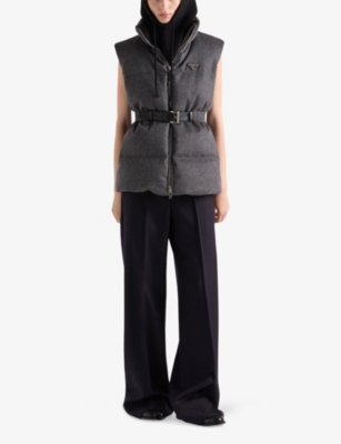Prada Womens Grey Branded High-neck Wool-down Gilet In Gray