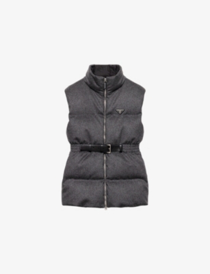 Prada Womens Grey Branded High-neck Wool-down Gilet In Gray