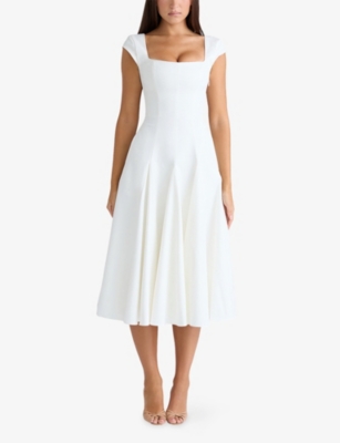 House Of Cb Womens White Raisa Square-neck Twill Woven Midi Dress In White